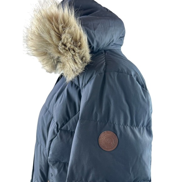 *Flaw Lauren Ralph Lauren Faux Fur Down Coat Black Faux Leather Trim Sherpa XXL - Picture 6 of 16